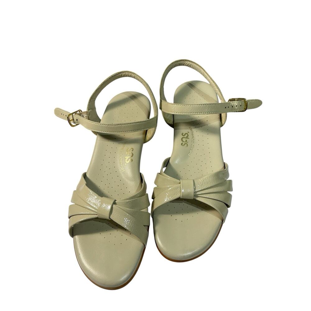 SAS Strippy Quarter Strap Wedge Women's Sz. 7.5 Leather Sandals Comfort Tan